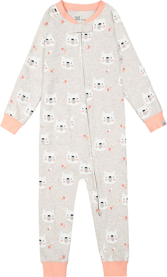 Deux par Deux Organic Cotton Printed Bears One Piece Long Sleeve Pajama - Little Girl