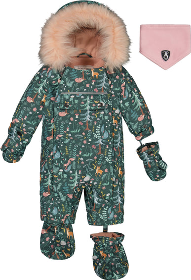 Deux par Deux Printed Woodland Animals One Piece Snowsuit - Baby Girl