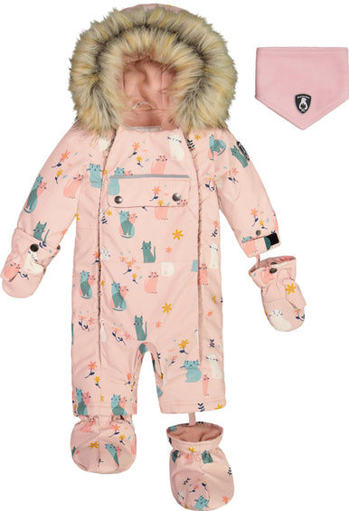 Deux par Deux Printed Cats One Piece Snowsuit - Baby Girl