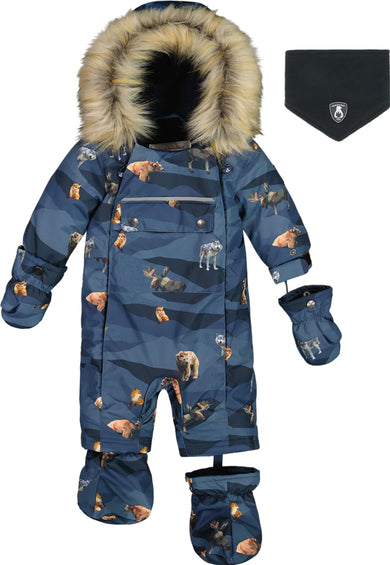 Deux par Deux Printed Mountains Animals One Piece Snowsuit - Baby Boy