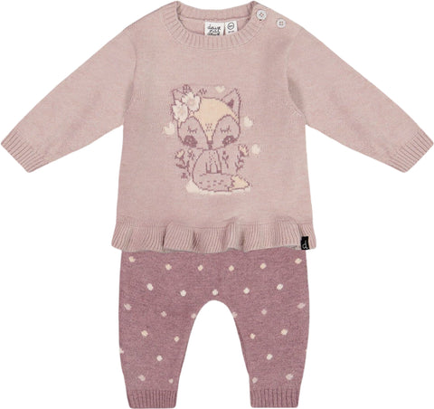 Deux par Deux Fox Intarsia Top and Knitted Pant Set - Baby Girl