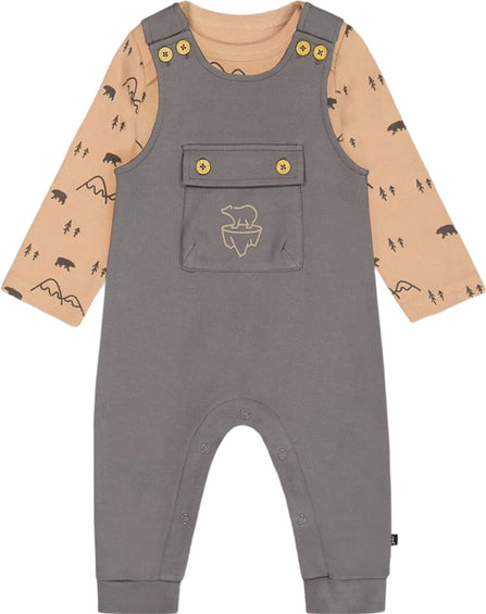 Deux par Deux Dark Gray with Mountains Organic Cotton Printed Onesie and Overall Set - Baby Boy