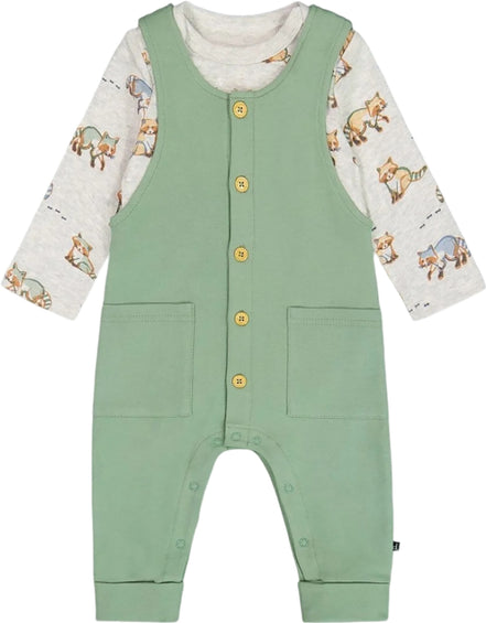 Deux par Deux Raccoon and Green Organic Cotton Printed Onesie and Overall Set - Baby Boy