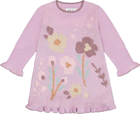 Deux par Deux Knitted Dress with Flowers - Baby Girl