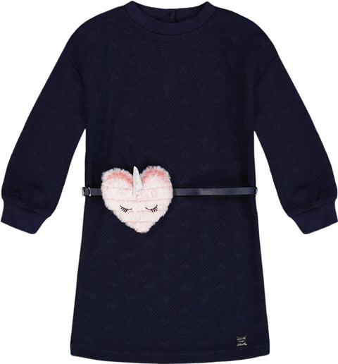 Deux par Deux Quilted Heart Fleece Dress with Belt - Little Girl