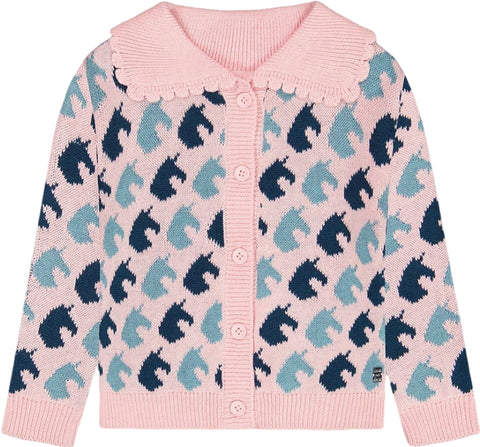 Deux par Deux Jacquard Unicorn Knit Cardigan - Little Girl