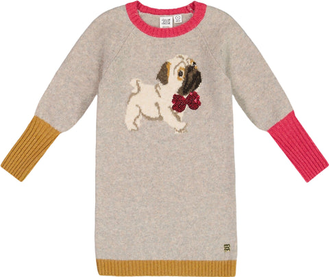 Deux par Deux Long Sleeve Knit Dress with Pug - Little Girl