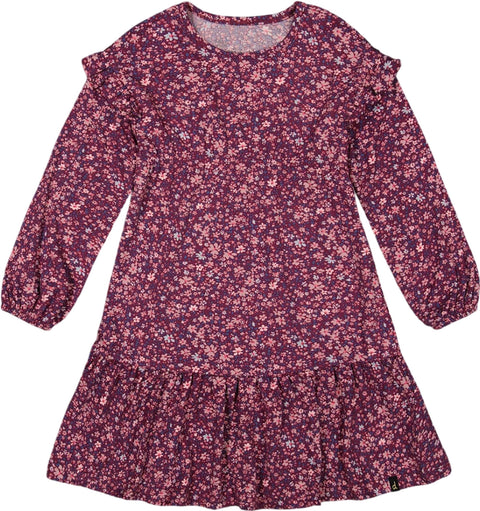 Deux par Deux Printed Little Flowers Dress with Frills - Little Girl