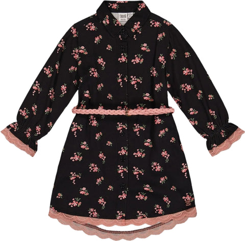 Deux par Deux Printed Flowers Viscose Shirt Dress with Belt - Big Girl