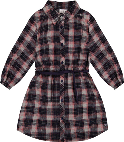 Deux par Deux Plaid Shirt Flannel Dress with Belt - Big Girl