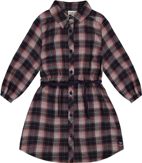 Deux par Deux Plaid Shirt Flannel Dress with Belt - Little Girl