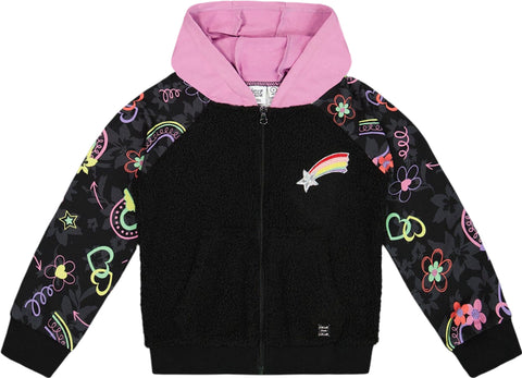 Deux par Deux Bi-Material French Terry and Sherpa Zip Hoodie - Little Girl