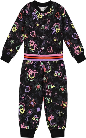 Deux par Deux Printed Rainbow Hearts Jumpsuit - Little Girl