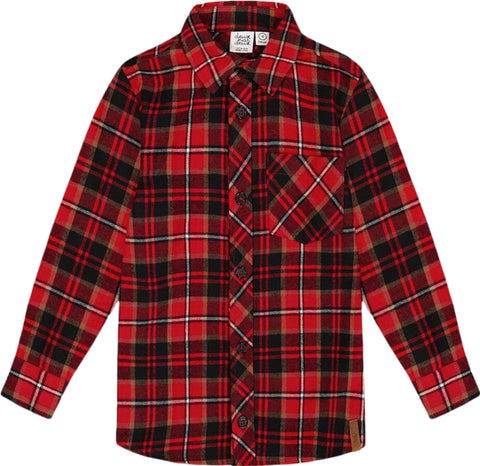 Deux par Deux Plaid Black and Red Long Sleeve Button Down Flannel Shirt - Big Kids