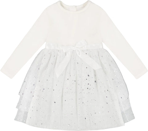 Deux par Deux Bi-Material Dress with Glittering Tulle Skirt - Big Girl