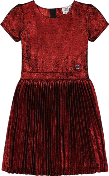 Deux par Deux Short Sleeve Dress with Pleated Metallic Skirt - Little Girl