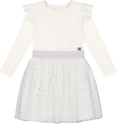 Deux par Deux Long Sleeve Dress with Glittering Tulle Skirt - Little Girl