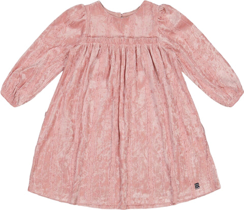 Deux par Deux Long Sleeve Velvet Dress with Frills - Big Girl