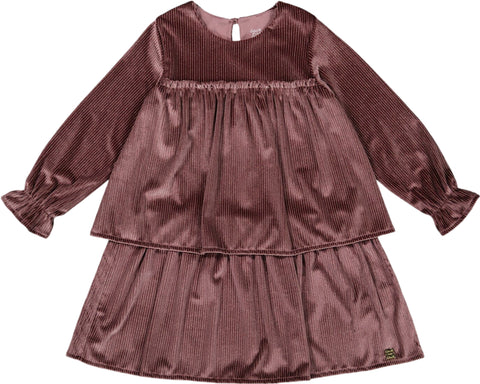 Deux par Deux Long Sleeve Metallic Dress with Frills - Big Girl