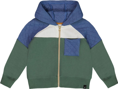 Deux par Deux Full Zip Colorblock Forest Green Hooded Fleece Sweatshirt - Little Boy