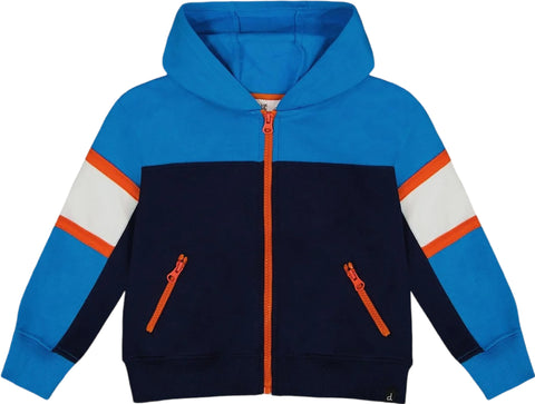 Deux par Deux Full Zip Colorblock Navy Hooded Fleece Sweatshirt - Big Boy