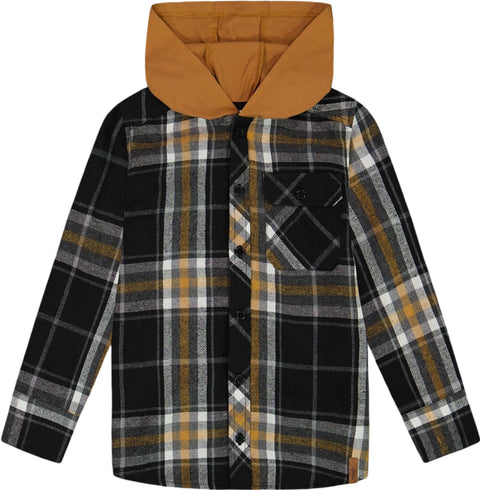 Deux par Deux Button Down Flannel Shirt with Hood Plaid - Big Kids