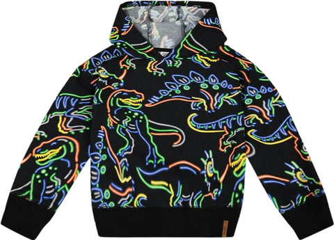 Deux par Deux Printed Neon Dino Fleece Hooded Sweatshirt - Big Boy