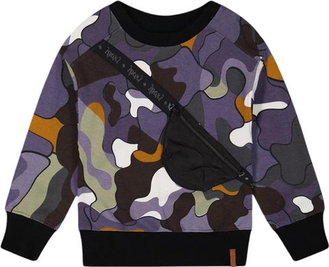 Deux par Deux Printed Camo Fleece Sweatshirt with Bag - Little Boy