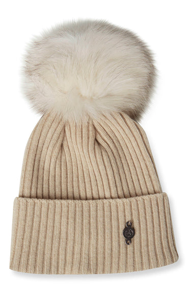 Harricana Recycled Cashmere Beanie With Reused Fur Pom - Women's