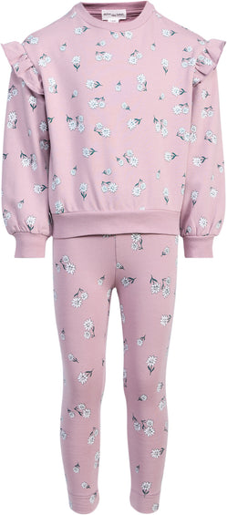 Miles The Label Poinsettia Print on Elderberry 2-Piece Sweatshirt and Legging Set - Baby Girls