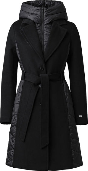 SOIA & KYO Adeline Slim-Fit Mixed Media Wool Coat with Removable Bib and Hood - Women's