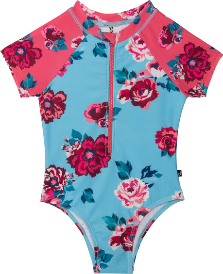 Deux par Deux Printed Flowers Short Sleeve One Piece Rashguard - Baby Girls