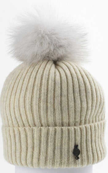 Harricana Classic Beanie With Upcycled Fur Pom - Women's