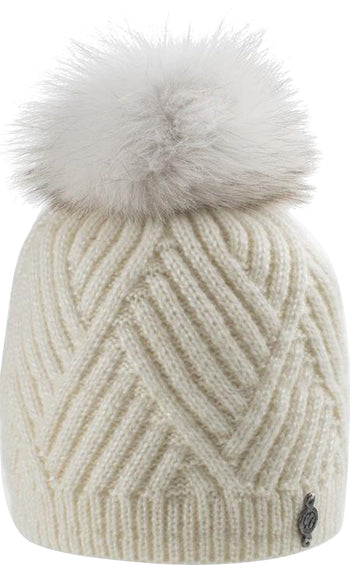 Harricana Chevron Beanie With Upcycled Fur Pom - Women's