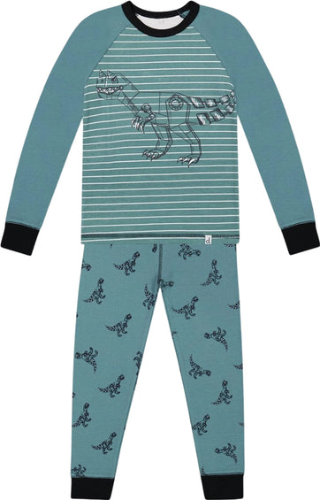 Deux par Deux Organic Cotton Mechanical Dinosaurs Print Long Sleeve Two Piece Pajama Set - Baby Boys 