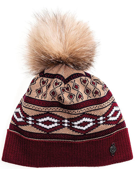 Harricana Vintage Ski Beanie With Upcycled Fur Pom - Women's